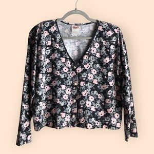 Vintage 80s FAME Floral Cottage Core Cardigan Pearl Buttons Grandma Medium 9/10